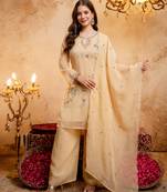 Yellow embroidered kurta palazzo set with dupatta