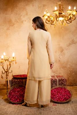 Yellow embroidered kurta palazzo set with dupatta 4