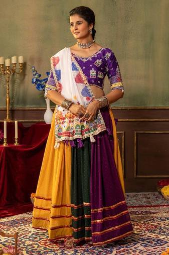 Navratri Multicolor Georgette Plain Lehenga Choli