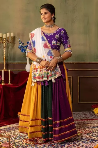 Navratri Multicolor Georgette Plain Lehenga Choli