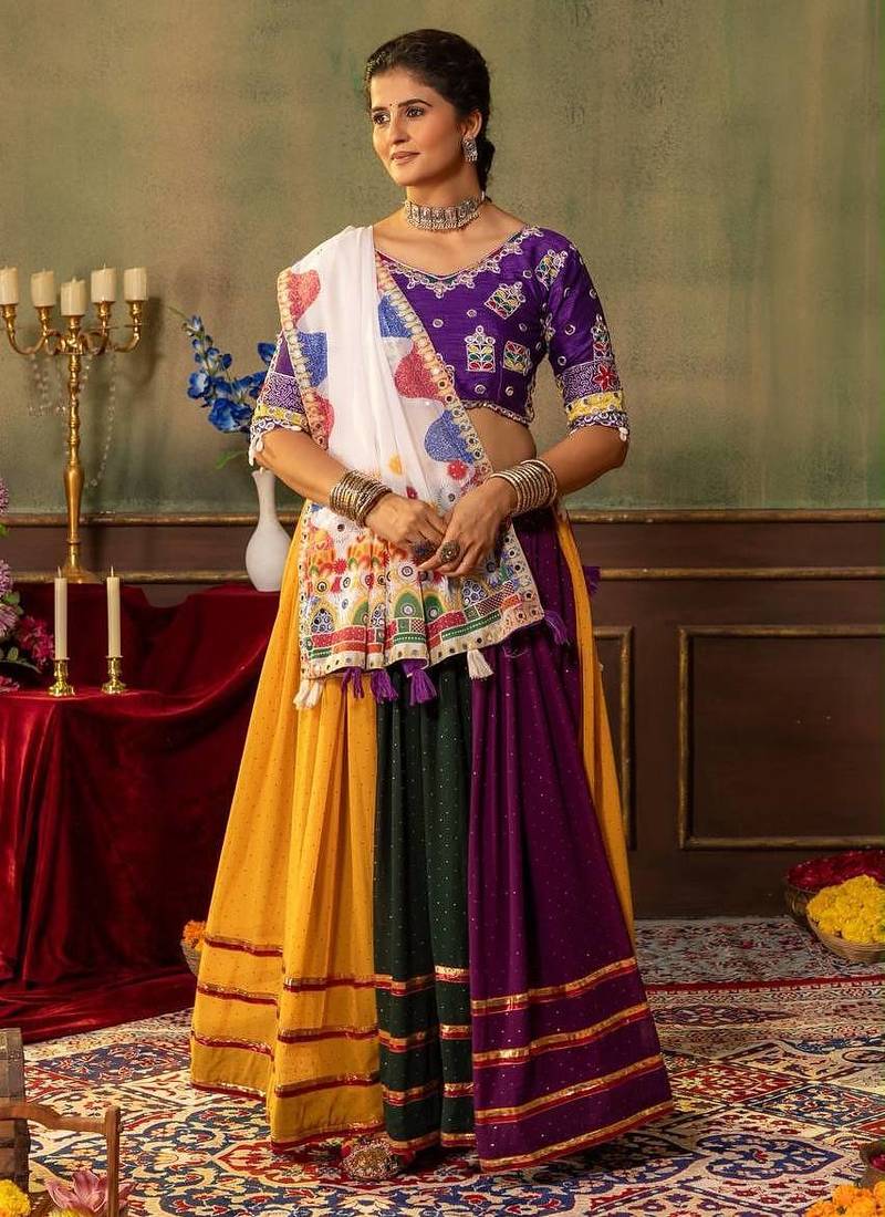 Navratri Multicolor Georgette Plain Lehenga Choli