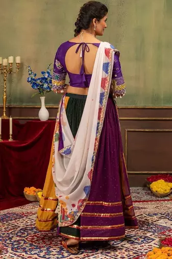 Navratri Multicolor Georgette Plain Lehenga Choli