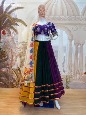 Navratri Multicolor Georgette Plain Lehenga Choli 3