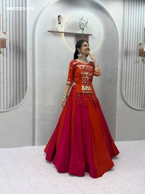 red cotton plain mirror work circular lehenga Lehenga Choli for Navratri 1