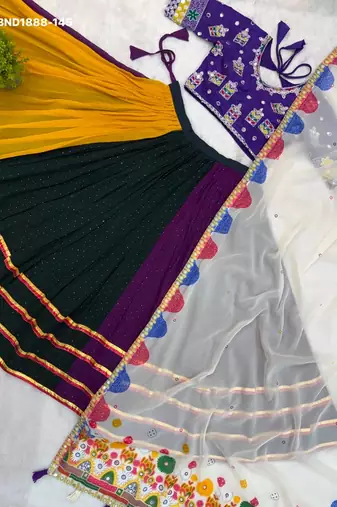 Navratri Multicolor Georgette Plain Lehenga Choli