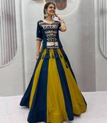 navy blue cotton plain mirror work circular lehenga Lehenga Choli for Navratri