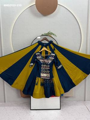 navy blue cotton plain mirror work circular lehenga Lehenga Choli for Navratri 3
