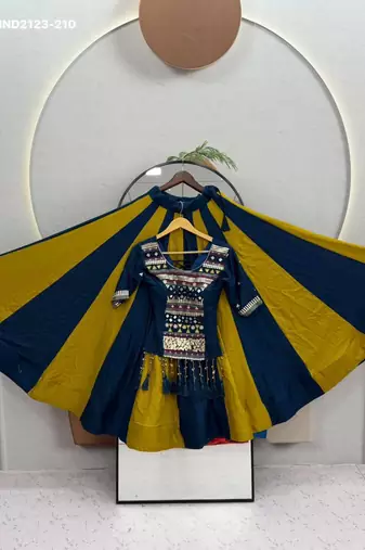 navy blue cotton plain mirror work circular lehenga Lehenga Choli for Navratri