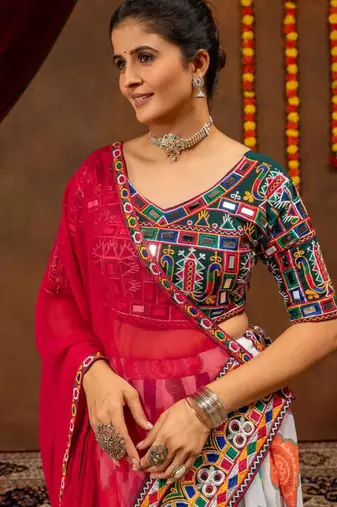 multicolor georgette embroidered faux georgette circular lehenga Lehenga Choli for Navratri