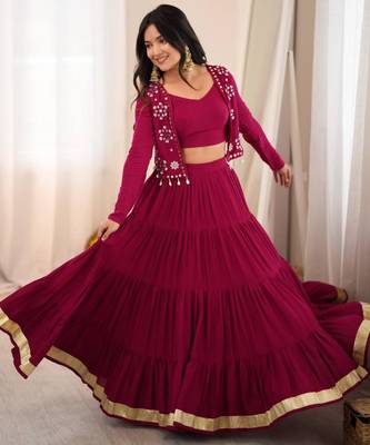 dark wine rayon plain gota patti circular lehenga Lehenga Choli for Navratri 1