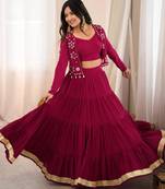 dark wine rayon plain gota patti circular lehenga Lehenga Choli for Navratri