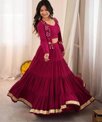 dark wine rayon plain gota patti circular lehenga Lehenga Choli for Navratri 2