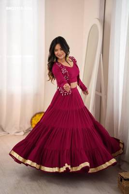 dark wine rayon plain gota patti circular lehenga Lehenga Choli for Navratri 3