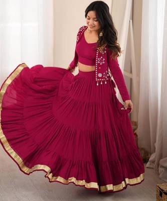 dark wine rayon plain gota patti circular lehenga Lehenga Choli for Navratri 4