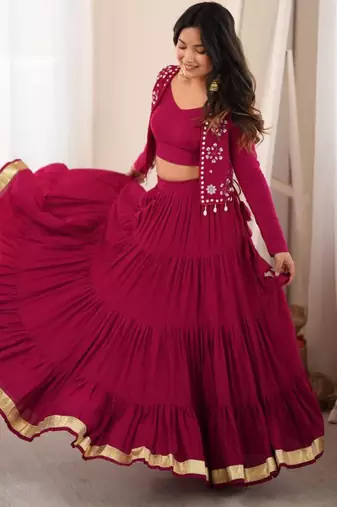 dark wine rayon plain gota patti circular lehenga Lehenga Choli for Navratri
