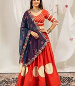 orange rayon printed gota patti circular lehenga Lehenga Choli for Navratri - full stitched free size