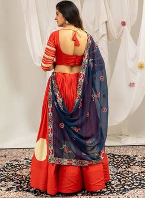 orange rayon printed gota patti circular lehenga Lehenga Choli for Navratri - full stitched free size 2