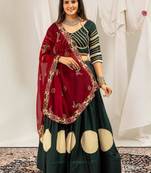 dark green rayon printed gota patti circular lehenga Lehenga Choli for Navratri - full stitched free size