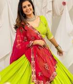 parrot green rayon printed gota patti circular lehenga Lehenga Choli for Navratri - full stitched free size