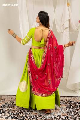 parrot green rayon printed gota patti circular lehenga Lehenga Choli for Navratri - full stitched free size 2