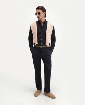 Men's Plain Black Casual Wear Spread Collar Shirt 2