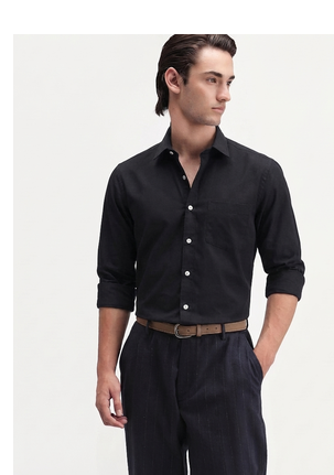 Men's Plain Black Casual Wear Spread Collar Shirt 3