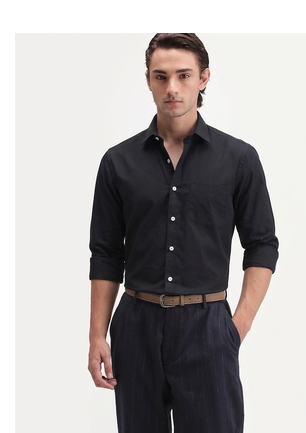 Men's Plain Black Casual Wear Spread Collar Shirt 4