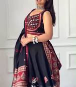 black rayon printed mirror work circular lehenga Lehenga Choli for Navratri- free size