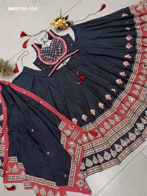 black rayon printed mirror work circular lehenga Lehenga Choli for Navratri- free size 3