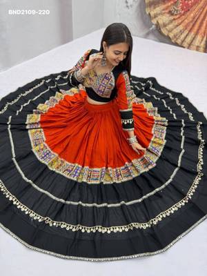 black cotton-poly printed mirror work circular lehenga Lehenga Choli for Navratri 2