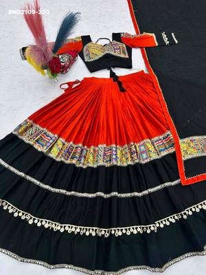 black cotton-poly printed mirror work circular lehenga Lehenga Choli for Navratri 3
