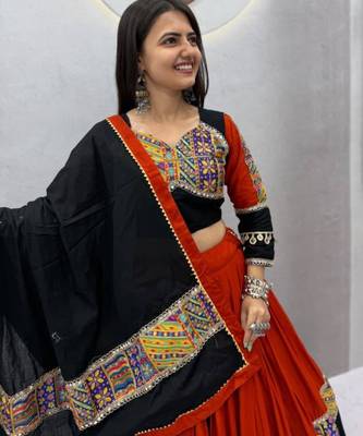 black cotton-poly printed mirror work circular lehenga Lehenga Choli for Navratri 4