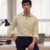 Men's Plain Cream Color Spread Collar Cotton Blended Casual Wear Shirt