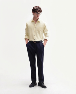 Men's Plain Cream Color Spread Collar Cotton Blended Casual Wear Shirt 2
