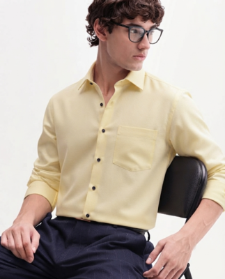 Men's Plain Cream Color Spread Collar Cotton Blended Casual Wear Shirt 3