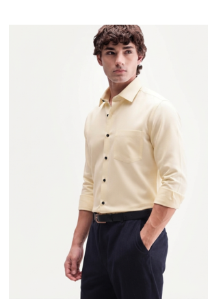 Men's Plain Cream Color Spread Collar Cotton Blended Casual Wear Shirt 4
