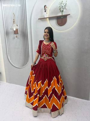 maroon cotton-poly printed mirror work circular lehenga Lehenga Choli for Navratri 1