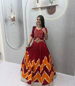 maroon cotton-poly printed mirror work circular lehenga Lehenga Choli for Navratri