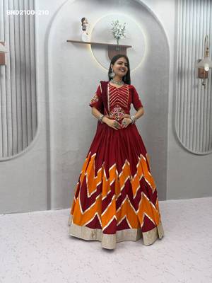 maroon cotton-poly printed mirror work circular lehenga Lehenga Choli for Navratri 2