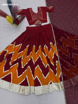 maroon cotton-poly printed mirror work circular lehenga Lehenga Choli for Navratri 3