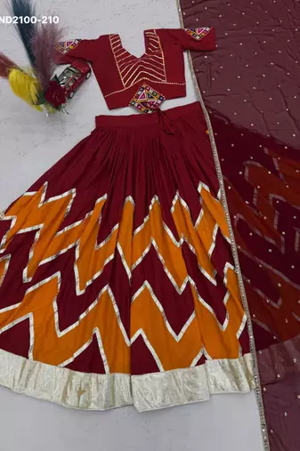 maroon printed cotton poly mirror work circular lehenga choli
