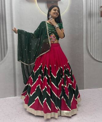 rani pink cotton-poly printed mirror work circular lehenga Lehenga Choli for Navratri 1
