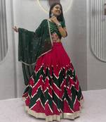 rani pink cotton-poly printed mirror work circular lehenga Lehenga Choli for Navratri