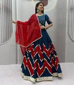 dark blue cotton-poly printed zari work circular lehenga Lehenga Choli for Navratri