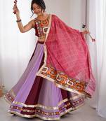 light purple rayon embroidered mirror work circular lehenga Lehenga Choli for Navratri - full stitched free size