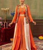 orange rayon plain mirror work a line lehenga Lehenga Choli for Navratri - full stitched free size