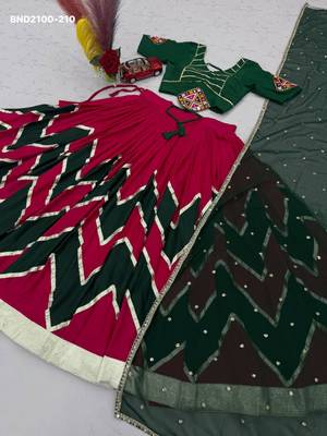 rani pink cotton-poly printed mirror work circular lehenga Lehenga Choli for Navratri 2