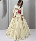 off white cotton-poly plain hand embroidery circular lehenga Lehenga Choli for Navratri