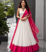 white cotton-poly plain mirror work circular lehenga Lehenga Choli for Navratri