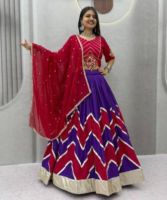 purple cotton-poly printed zari work circular lehenga Lehenga Choli for Navratri 1
